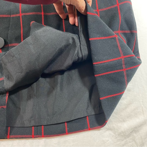 Loft Window Pane Check Skirt Mini Skirt Frontal 8 Big Buttons Black red stripes - Picture 8 of 12